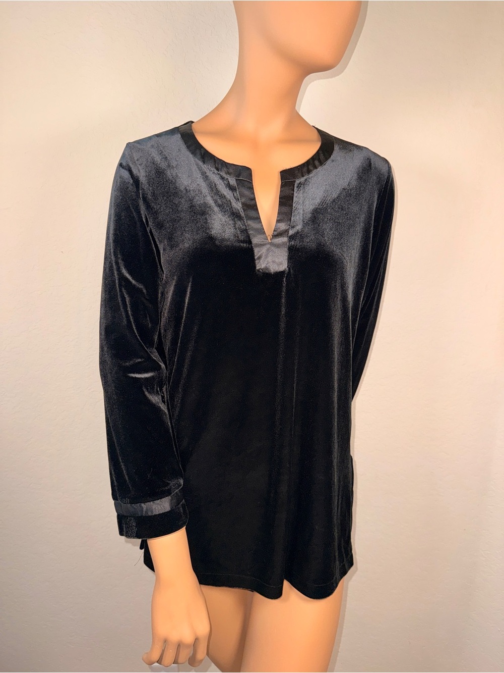 Oscar de la Renta Pink Label Black Velvet Tunic Top Size S